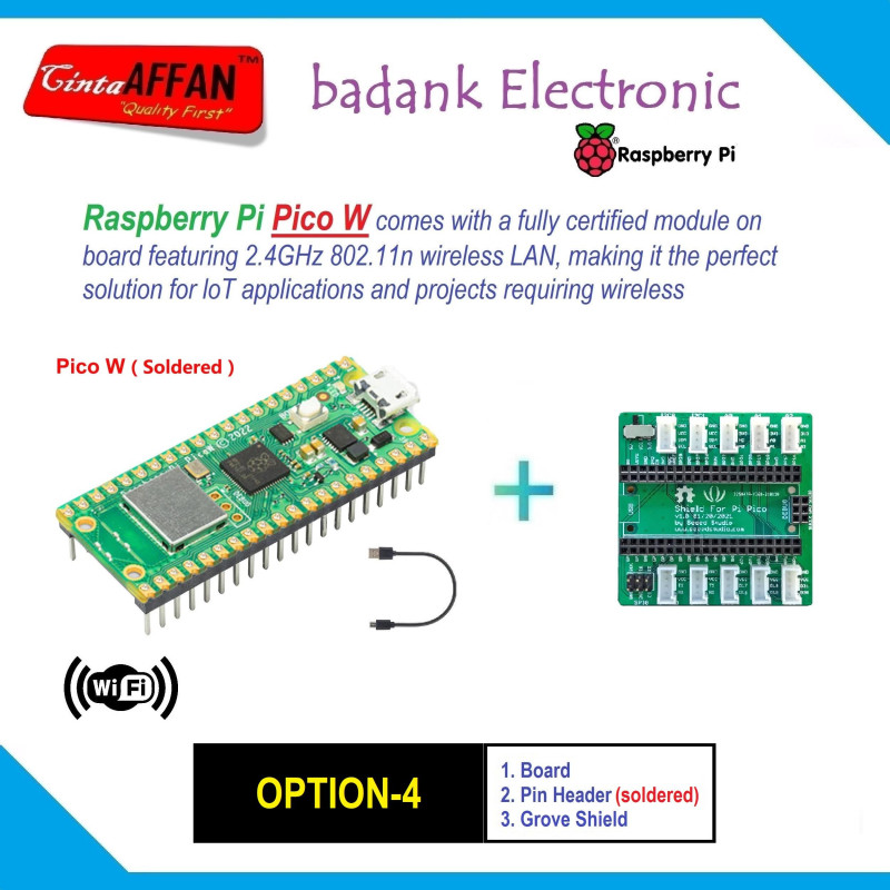 OPTION-4  Raspberry Pi PICO WH  Grove Shield  USB Cable